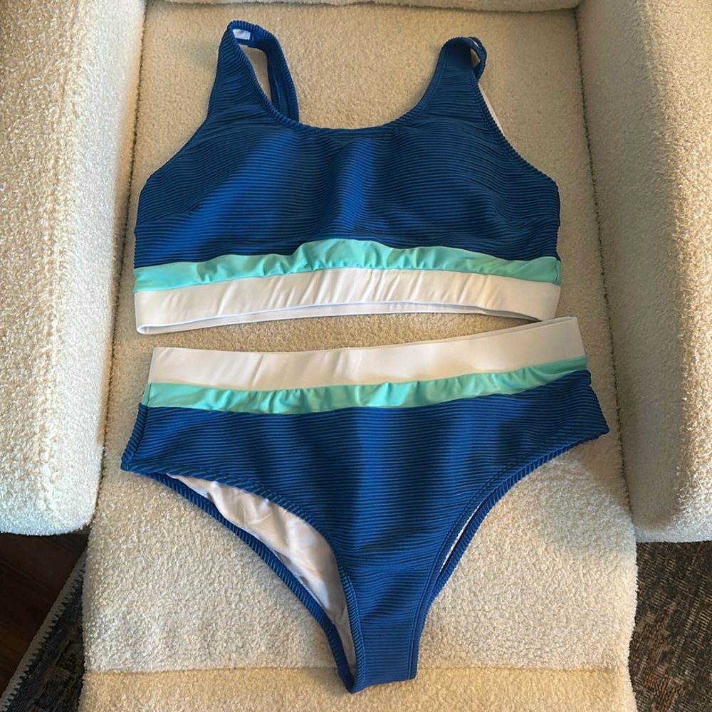 Blue High Waisted Two-Piece